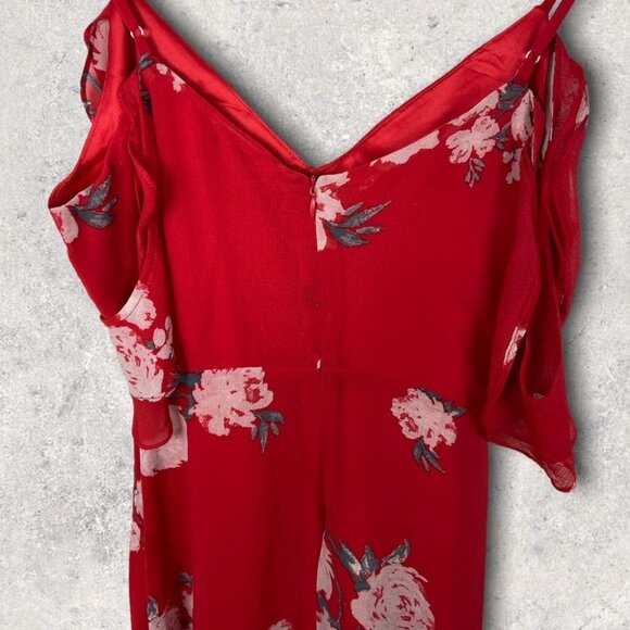 Lulus‎ Ruffle Floral Maxi Dress Red High Low Size XS Cold Shoulder In Bloom Boho - Picture 8 of 13
